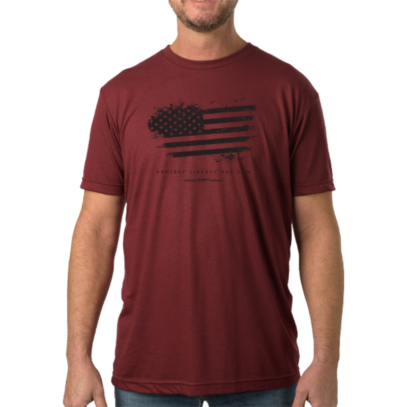 Distressed Flag Tri-Blend Burgundy T-Shirt